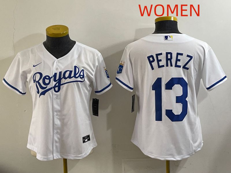 Women Kansas City Royals #13 Perez White Game Nike MLB Jersey style 001